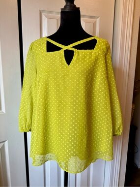 Cato Dot-Textured Blouse with Crisscross Keyhole